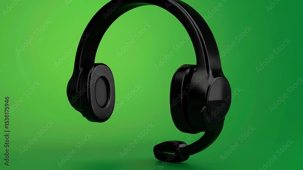 Black Headphones with Green Background.