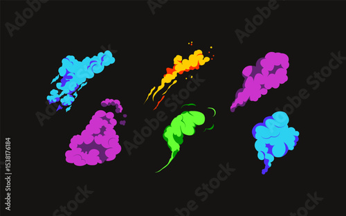 Smoke explosion animation of an explosion with comic flying clouds Set of isolated vector illustration
