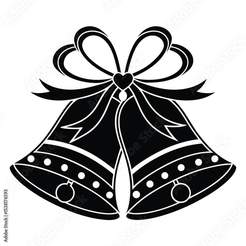 Elegant black and white christmas bells with festive bow for holiday and celebration designs