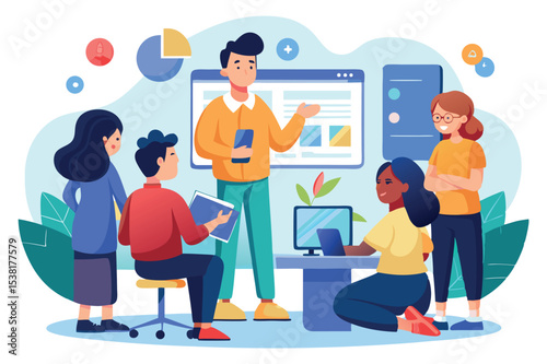 Team collaboration during a brainstorming session in a modern office setting