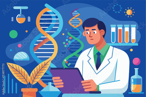 Scientist analyzes genetic data in modern laboratory setting