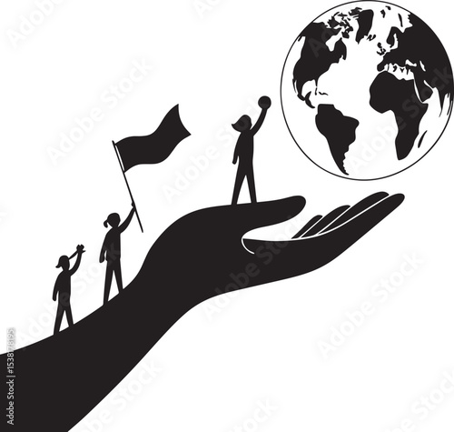 Businessman holding globe vector silhouette symbol illustration
