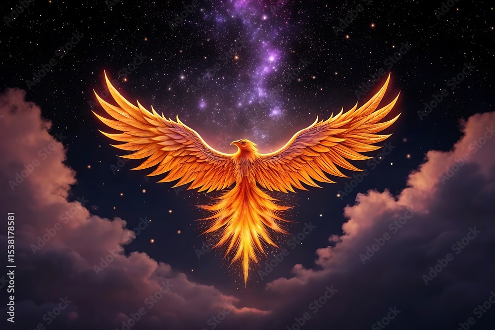 Obraz premium Fiery phoenix soaring through night sky