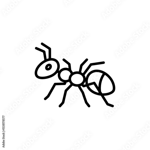 Minimalist Ant Icon: Black Outline on White Background for Design and Vector Use. Insect Symbol, Isolated Insect, Flat Design for Science and Education Projects