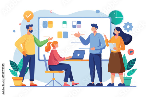 Creative team collaborating on project ideas during a brainstorming session in a modern office setup