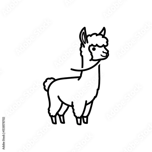 Cute Llama Outline Illustration for Kids and Decoration, Peruvian Animal, South American Wildlife, Vector Design, Farm Animal Icon