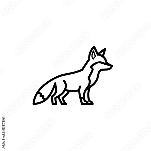 Sleek Fox Outline Icon, Simple Line Art Illustration for Wildlife Design, Modern Minimalist Animal Symbol, Isolated on White Background