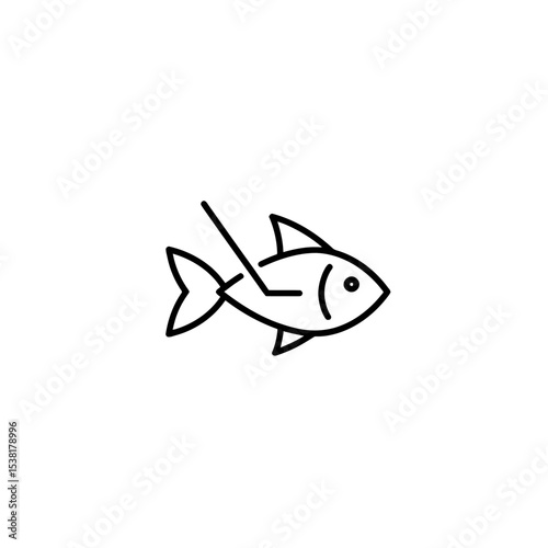 Minimalist Line Art Illustration of Fish with Hook, Vector Graphic for Seafood Industry and Fishing Hobby Concepts