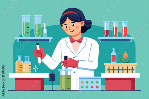 Scientist conducting experiments in a laboratory with colorful liquids and equipment