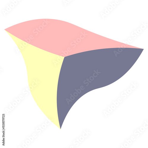 Triangle shape. Top view. Color vector illustration. Sharp high mountain. Pink, purple and yellow. Isolated white background. Flat style. Idea for web design.