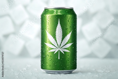 Green cannabis beverage can with condensation
