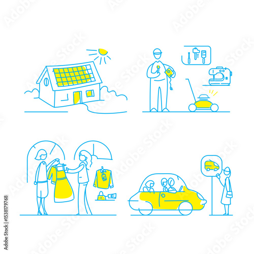 dessin de presse au trait pour illustrer des articles sur le sujet de l'économie d'énergie, protection des ressources naturelles, réduction des factures, écologie, protection de la planète, modifiable