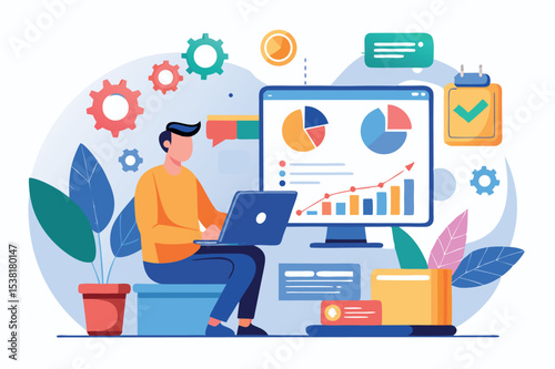 Data analysis and reporting in a modern workspace with charts