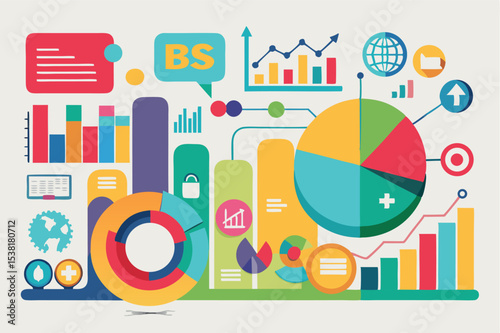 Colorful data visualization with charts and graphics showcasing statistical information and trends in a modern design