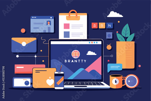 Digital workspace filled with marketing and design elements for a creative project