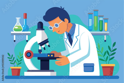 Scientist examines samples with microscope in laboratory setting