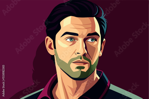 Portrait of a man with a thoughtful expression in vibrant colors and modern style