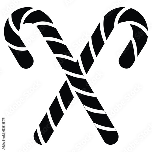 Black and white christmas candy canes crossed simple holiday icon illustration