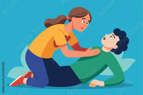 Person performing first aid on an unconscious individual in a caring setting during daylight hours