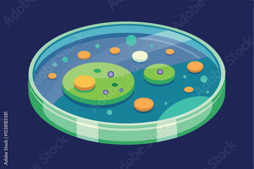 Colorful bacteria cultures thrive in a petri dish during a laboratory experiment