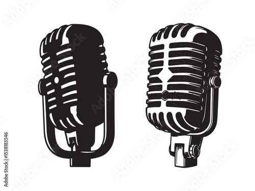 Microphone Music Silhouette Sound Vector Black Retro Illustration Voice Clipart