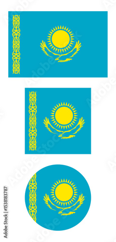 
Kazakhstan flag PNG vector. Kazakhstan square and round icon isolated on transparent PNG background. Kazakhstan flag icon.