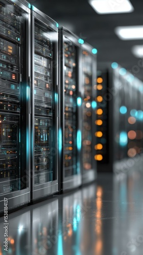 Modern Data Center with Rows of Server Racks