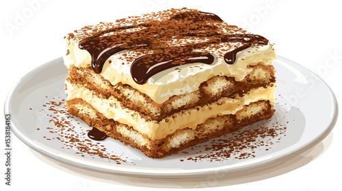 Tiramisu on a plate dessert vector isolated on a white background