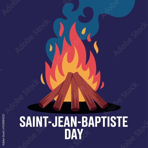 Saint Jean Baptiste Day Bonfire Celebration Illustration on Dark Background