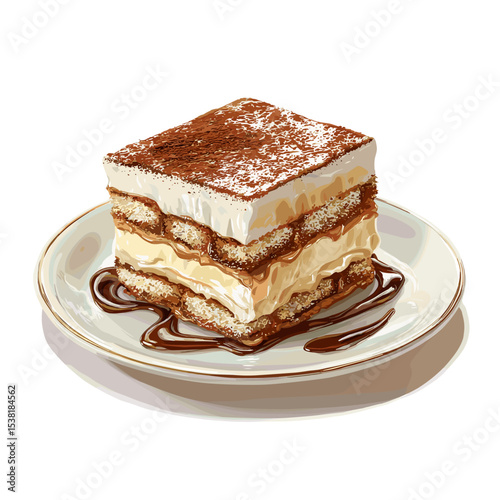 Tiramisu on a plate dessert vector isolated on a white background