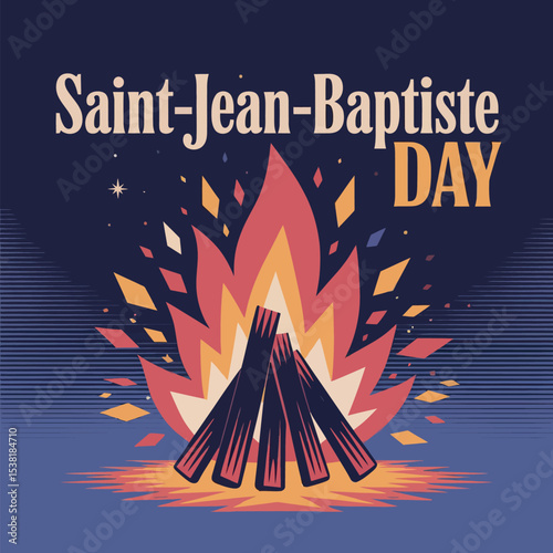 Saint Jean Baptiste Day Bonfire Celebration Illustration on Dark Background
