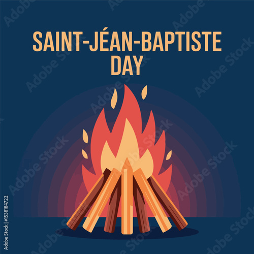 Saint Jean Baptiste Day Bonfire Celebration Illustration on Dark Background