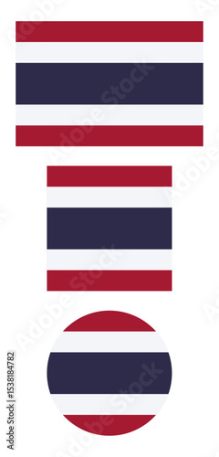 
Thailand flag PNG vector. Thailand square and round icon isolated on transparent PNG background. Thailand flag icon.