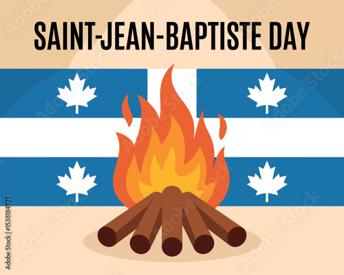 Saint Jean Baptiste Day Bonfire with Quebec Flag Ribbon Illustration