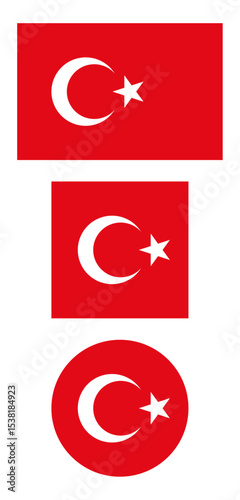
Turkey flag PNG vector. Turkey square and round icon isolated on transparent PNG background. Turkey flag icon.
