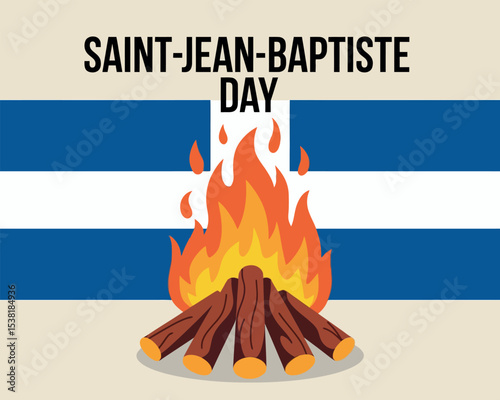 Saint Jean Baptiste Day Bonfire with Quebec Flag Ribbon Illustration