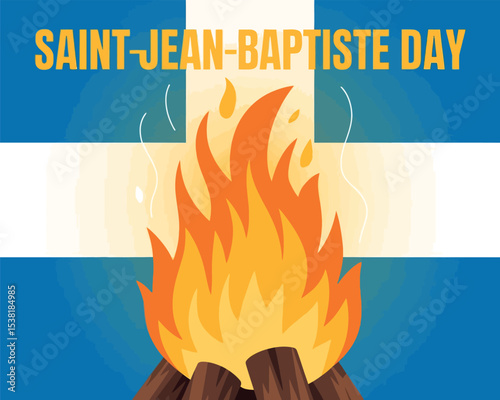 Saint Jean Baptiste Day Bonfire with Quebec Flag Ribbon Illustration