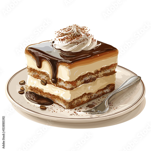 Tiramisu on a plate dessert vector isolated on a white background