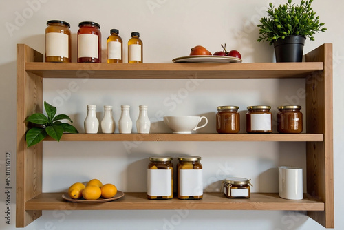 Wallpaper Mural Wooden shelf displaying jars, fruits, and plants in modern kitchen   Torontodigital.ca