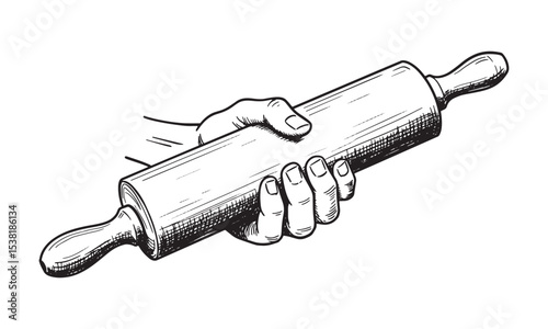 Hand holding rolling pin silhouette. Rolling Pin Hand Silhouette Vector Black Illustration Baking Kitchen Utensil Clipart