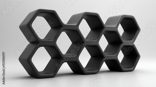 Modern geometric bookshelf with asymmetrical design and matte black finish on white backdrop