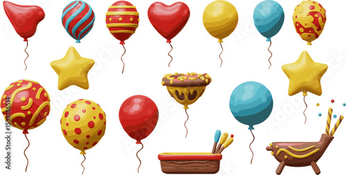 Create a kinds of deferent Balbo de São João Fiesta Junina Elemento 3D Isolado vector art with white background.