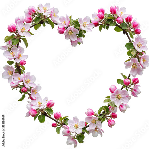 Apple blossom heart shape isolated on transparent background