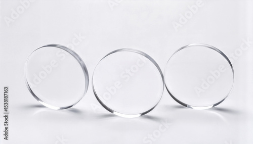 Glass geometric ellipsoids on a white background.