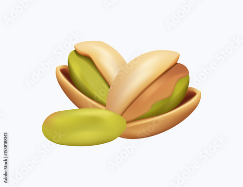 Nuts icon 3D render vector illustration. Nuts icon set. Pistachio nut. Heap of tasty pistachio nuts isolated on white. Vector Illustration