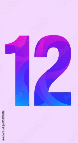 Abstract Number Twelve Design Purple Blue Gradient Swirls Minimalist Digital Art Background Wallpaper