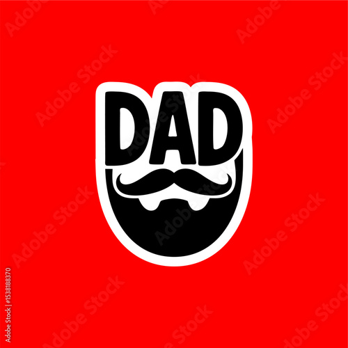 Dad Beard Logo with Mustache and Bold Text on Red Background
