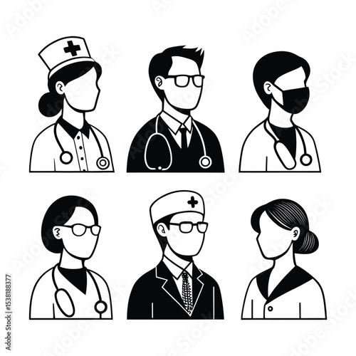 Healthcare Heroes: A stylized illustration featuring a group of healthcare professionals, each representing different roles within the medical field, embodying the spirit of compassion and care.