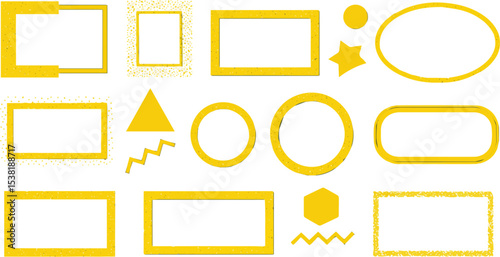 Create a kinds of deferent Geometric Memphis Frame Yellow Frame vector art with white background.