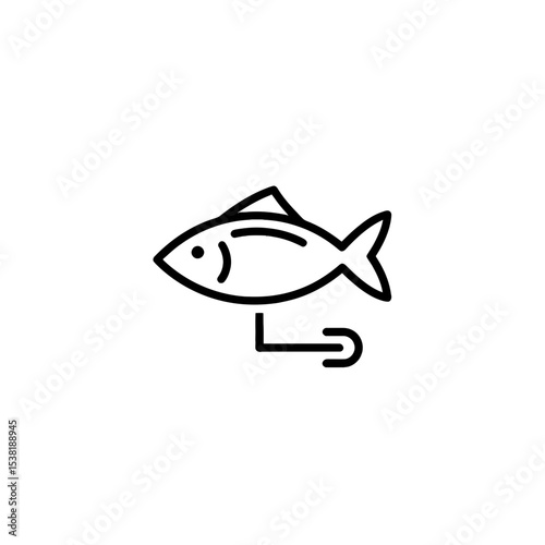 Minimalist Fish Hook Icon: Clean Line Art Illustration for Fishing, Seafood, and Outdoor Recreation Concepts - Stock Vector